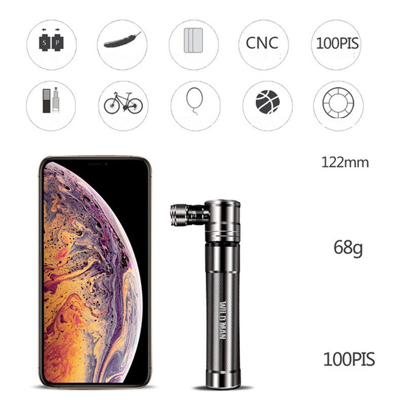 WILD MAN 100PSI MINI Bicycle Pump, Basketball Pump, Road Bikes Portable Pump, Fits Schrader & Presta Valves