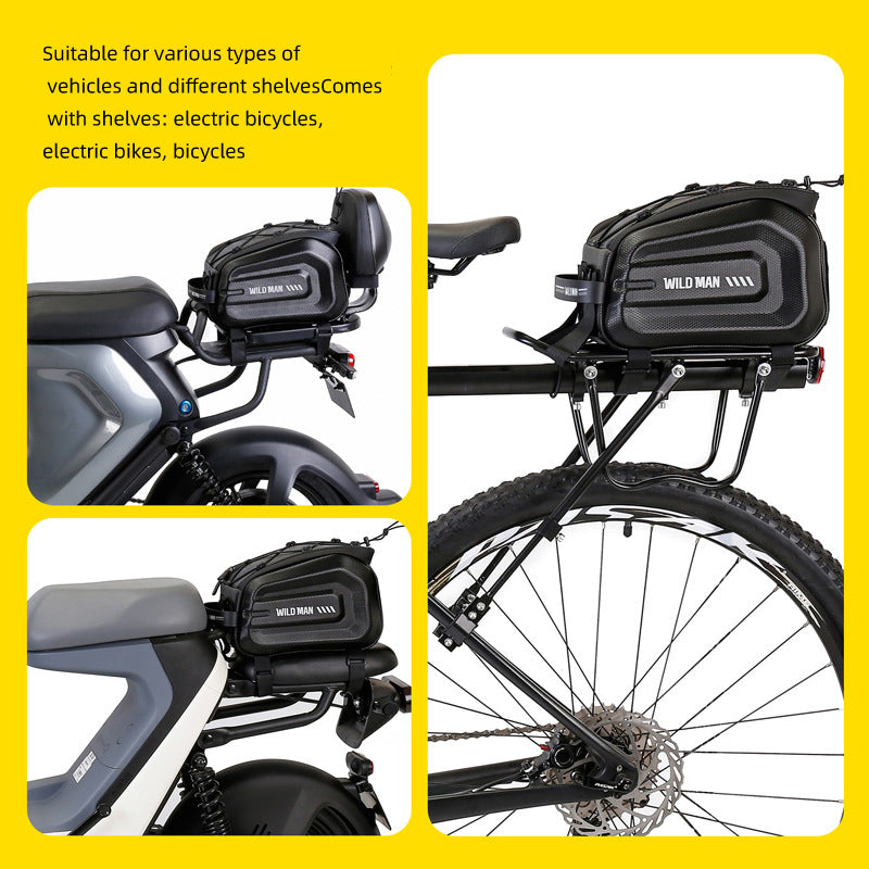 WILD MAN Rear Rack Bike Bag, Waterproof EVA Hard Shell Trunk Bag, Bicycle & E-Bike Tail Bag, Cycling Gear Storage Pack
