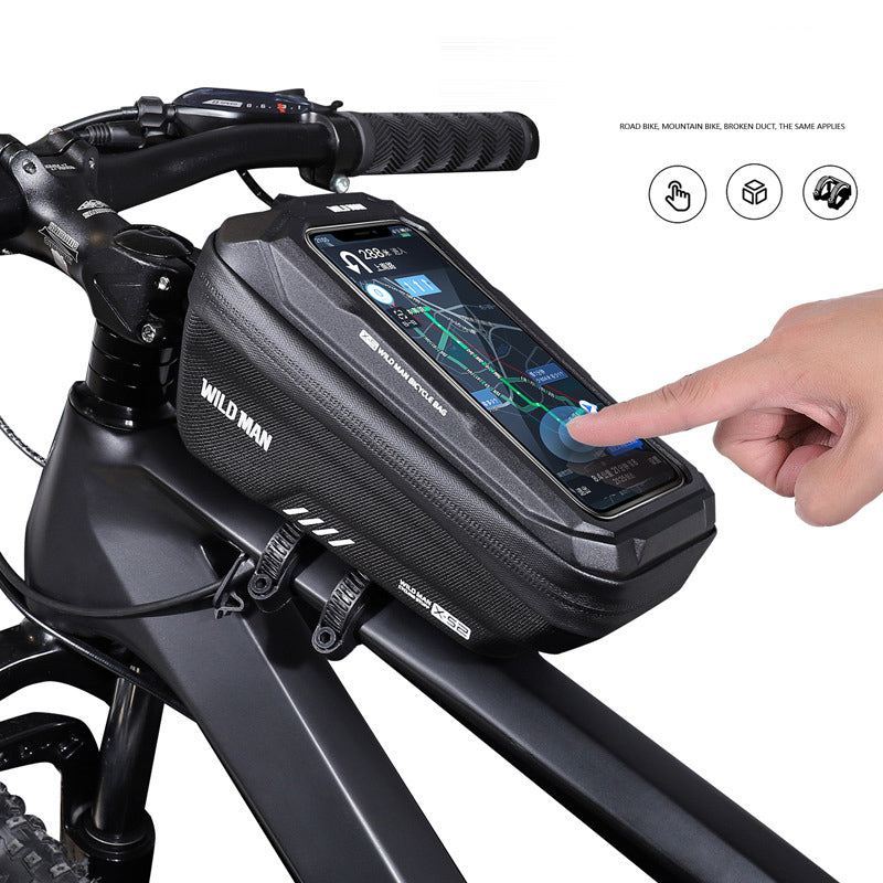 WILD MAN Bicycle Phone Bag, EVA Hard Shell Cross Border Mountain Front Beam Bag, Riding Rain proof Touchscreen Upper Bag