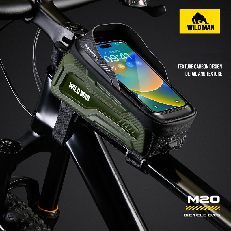 WILD MAN Bicycle Mobile Phone Touch Screen Hard Shell Front Beam Bag, Mountain Bike Front Saddle Bag Riding Equipment Bag