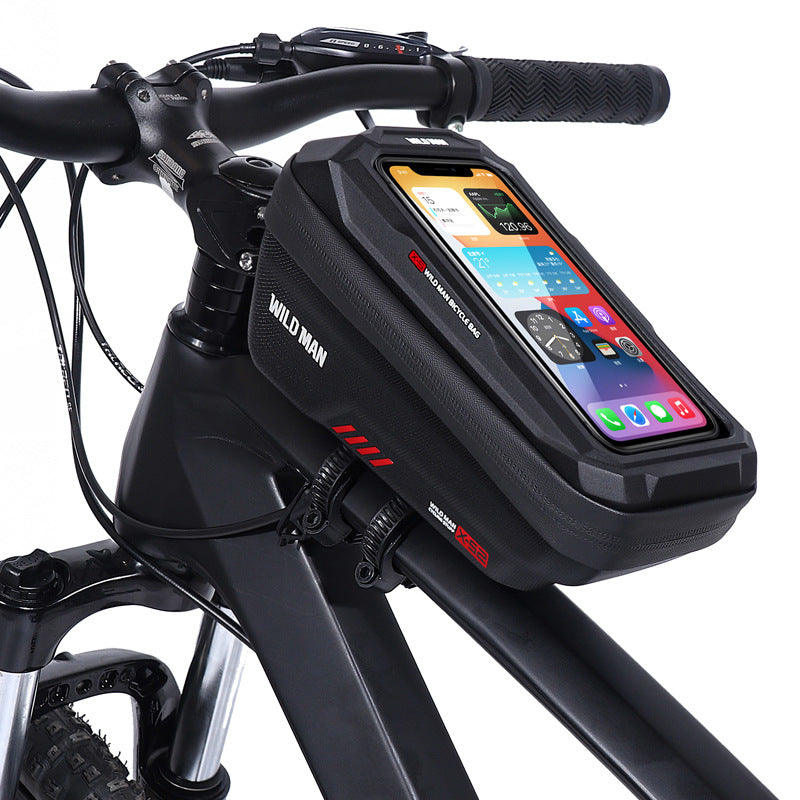 WILD MAN Bicycle Phone Bag, EVA Hard Shell Cross Border Mountain Front Beam Bag, Riding Rain proof Touchscreen Upper Bag