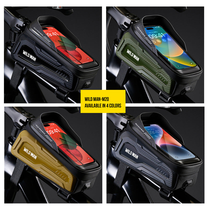 WILD MAN Bicycle Mobile Phone Touch Screen Hard Shell Front Beam Bag, Mountain Bike Front Saddle Bag Riding Equipment Bag