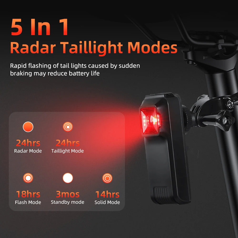 Bicycle Rearview Radar Cycling Radar Tail Light Brake Sensing Lamp