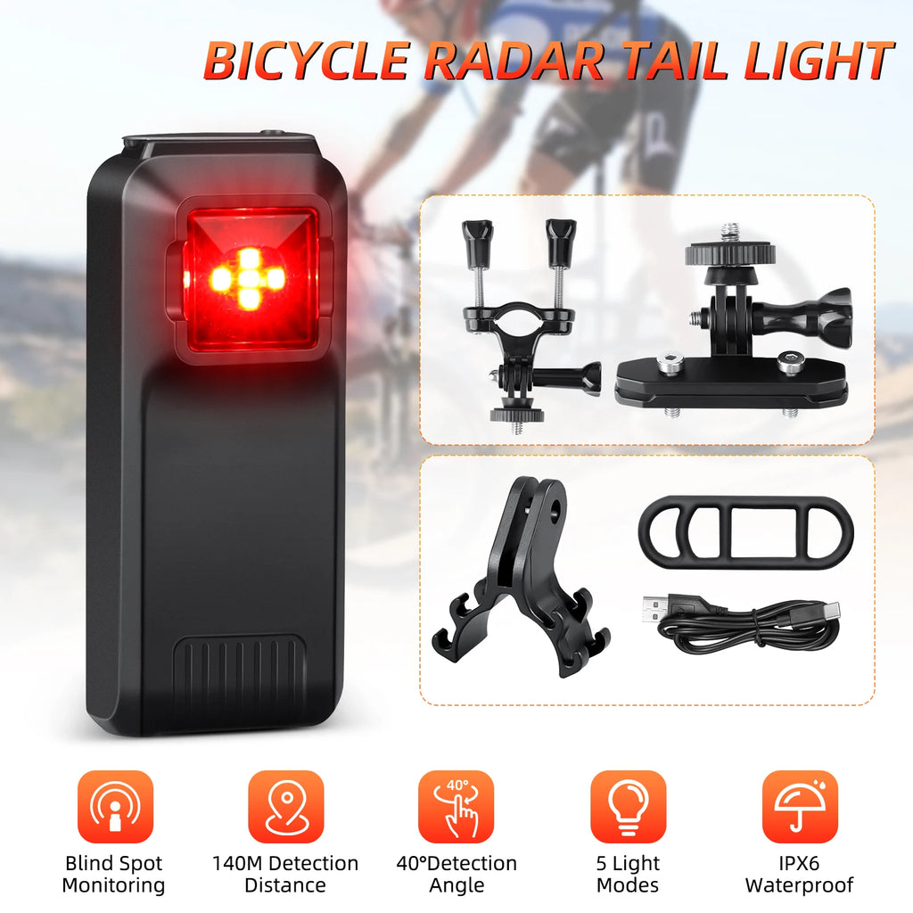 Bicycle Rearview Radar Cycling Radar Tail Light Brake Sensing Lamp