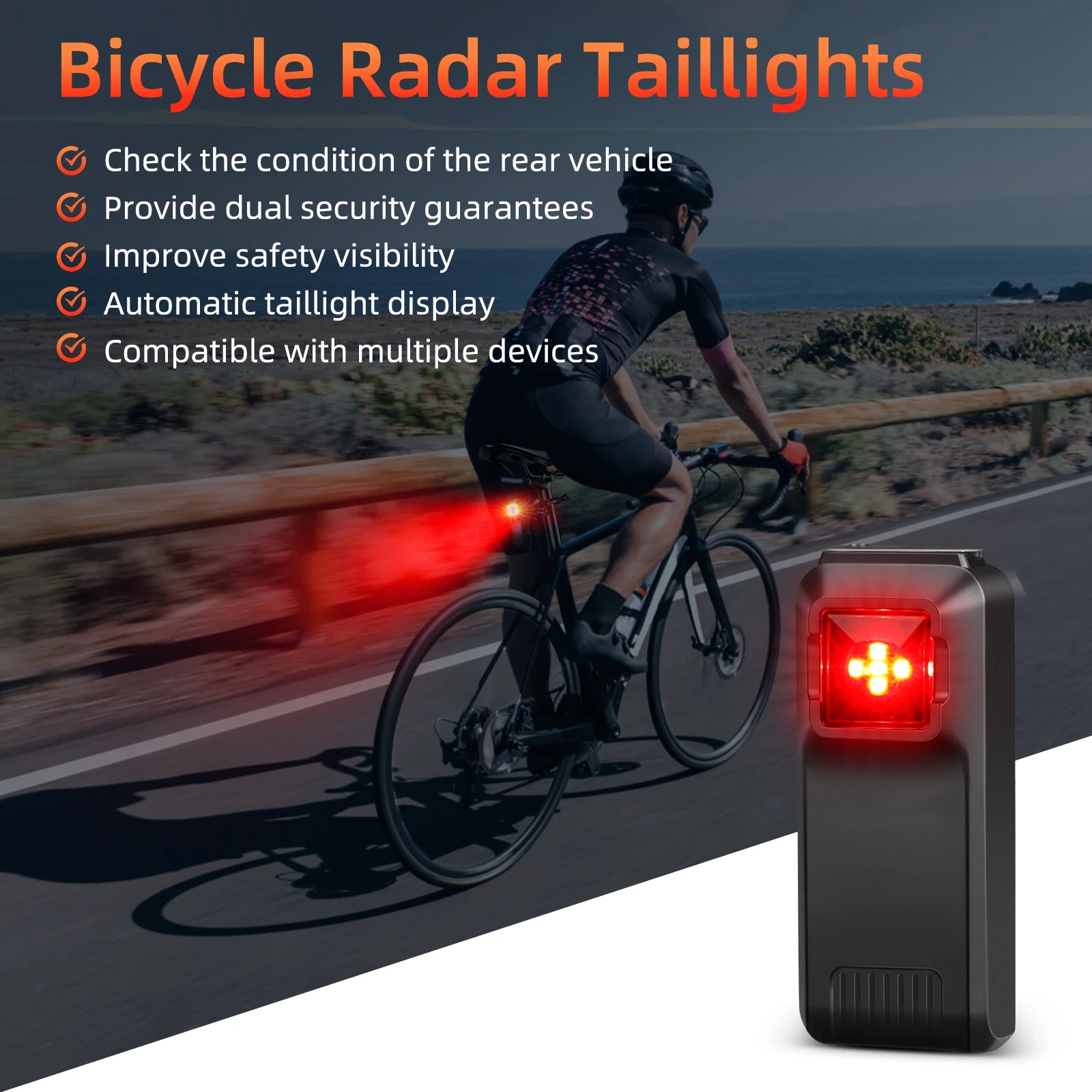 Bicycle Rearview Radar Cycling Radar Tail Light Brake Sensing Lamp