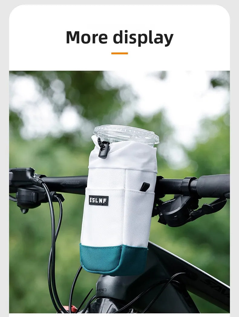 Bicycle Bag Bike Bottle Holder Handlebar Stem Thermal Bag with Mesh Pocket Coffee Cup Holders