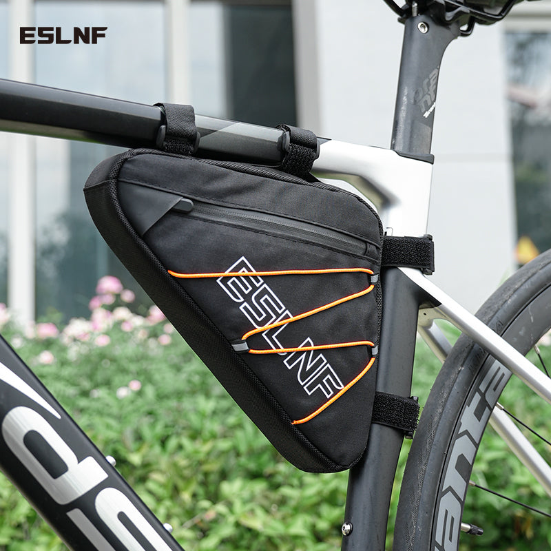 ESLNF Bicycle Triangle Bag MTB Nylon Waterproof Bike Bag Durable With Side Net Highlight The Reflective Rope Bike Bag
