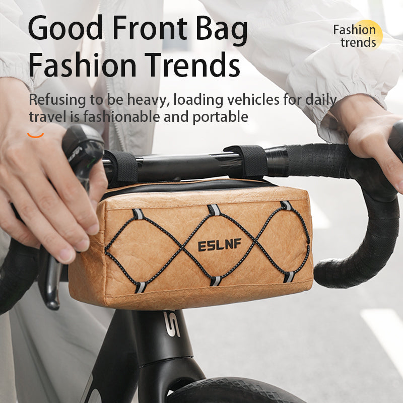 ESLNF Recycle Paper Bike Handlebar Bag Front Frame Bag Insulation Cycling Pouch with Removable Shoulder Strap