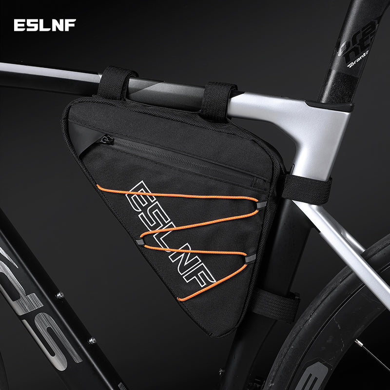 ESLNF Bicycle Triangle Bag MTB Nylon Waterproof Bike Bag Durable With Side Net Highlight The Reflective Rope Bike Bag