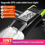 GPS Bike Computer Headlight Speedometer Horn Lamp,3 in 1 Multifunctional Bicycle Front Lamp Cycling Computer