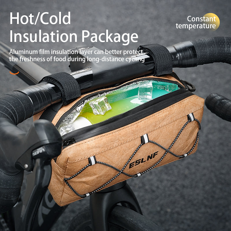 ESLNF Recycle Paper Bike Handlebar Bag Front Frame Bag Insulation Cycling Pouch with Removable Shoulder Strap