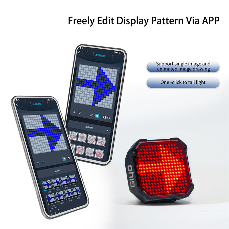 GIYO Bicycle Brake Sennsing Expression Rear Light，  Intelligent Taillight Use APP To Built Pattern