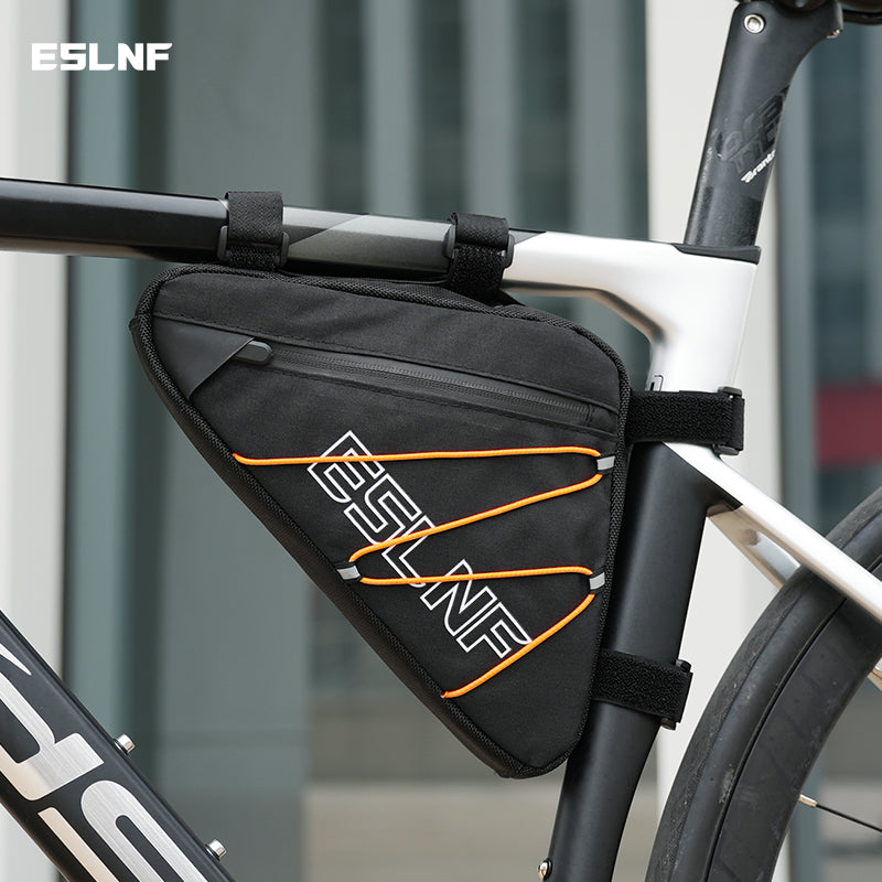 ESLNF Bicycle Triangle Bag MTB Nylon Waterproof Bike Bag Durable With Side Net Highlight The Reflective Rope Bike Bag
