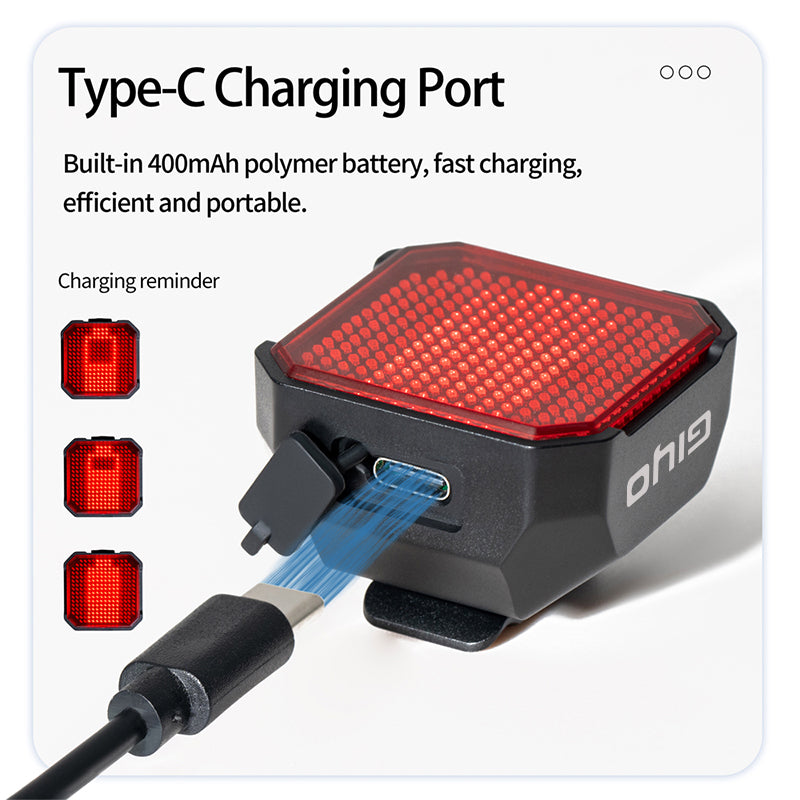 GIYO Bicycle Brake Sennsing Expression Rear Light，  Intelligent Taillight Use APP To Built Pattern