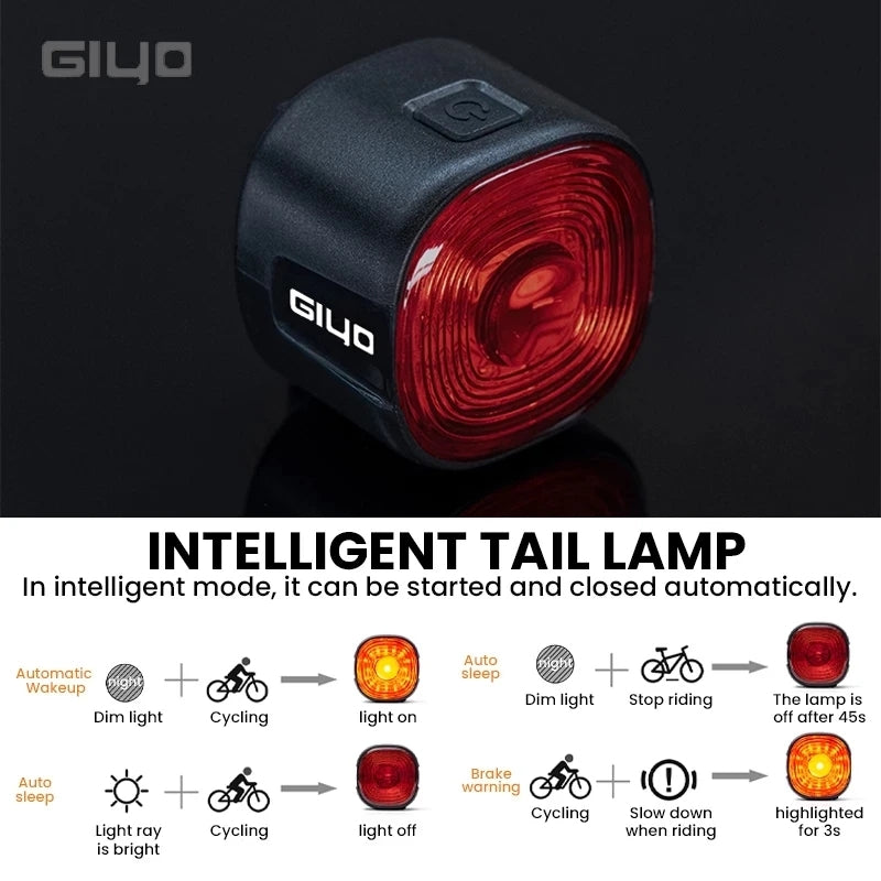GIYO Bicycle Intelligent Induction Brake Tail Light, Bike Waterproof Warning Safety Light