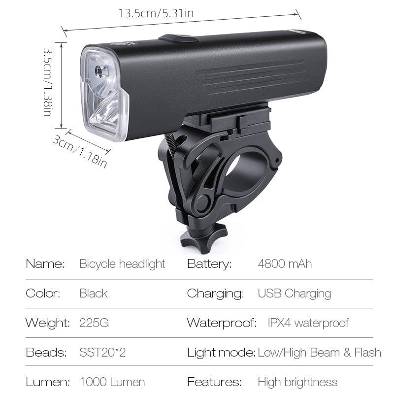 GIYO Bicycle Light 1000 Lumens , 4800mAh Cycling Headlight Waterproof Flashlight MTB Road Bike Accessories