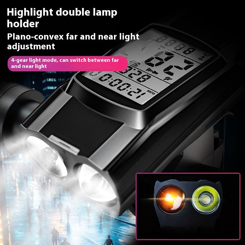 GPS Bike Computer Headlight Speedometer Horn Lamp,3 in 1 Multifunctional Bicycle Front Lamp Cycling Computer