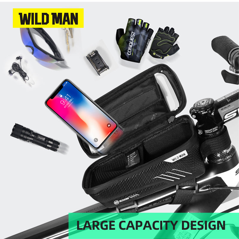 WILD MAN Bicycle Bag Rainproof MTB Road Bike 6.2inch Mobile Phone Case Touch Screen Bag