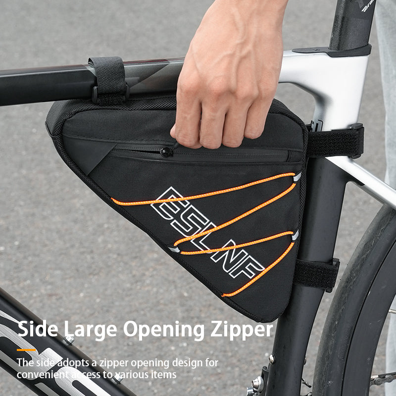 ESLNF Bicycle Triangle Bag MTB Nylon Waterproof Bike Bag Durable With Side Net Highlight The Reflective Rope Bike Bag