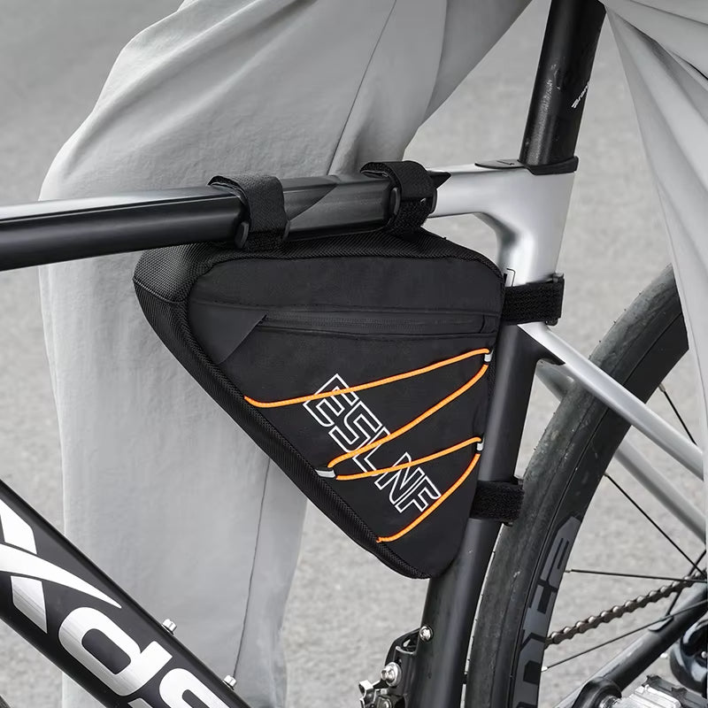 ESLNF Bicycle Triangle Bag MTB Nylon Waterproof Bike Bag Durable With Side Net Highlight The Reflective Rope Bike Bag