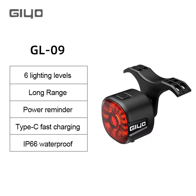 GIYO Bicycle Intelligent Induction Brake Tail Light, Bike Waterproof Warning Safety Light