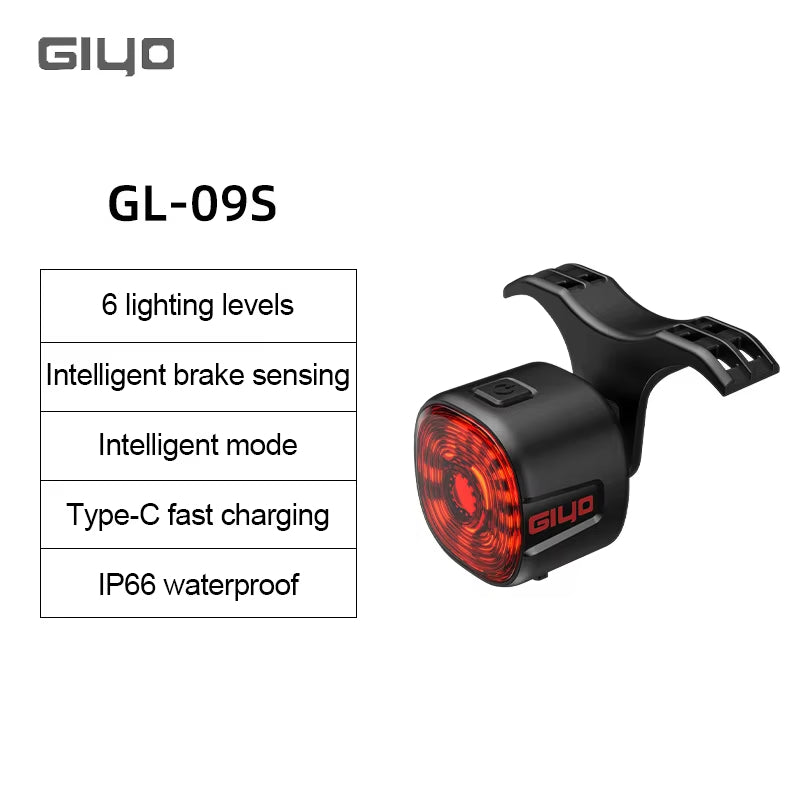 GIYO Bicycle Intelligent Induction Brake Tail Light, Bike Waterproof Warning Safety Light