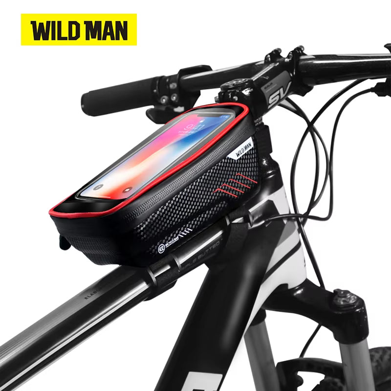 WILD MAN Bicycle Bag Rainproof MTB Road Bike 6.2inch Mobile Phone Case Touch Screen Bag