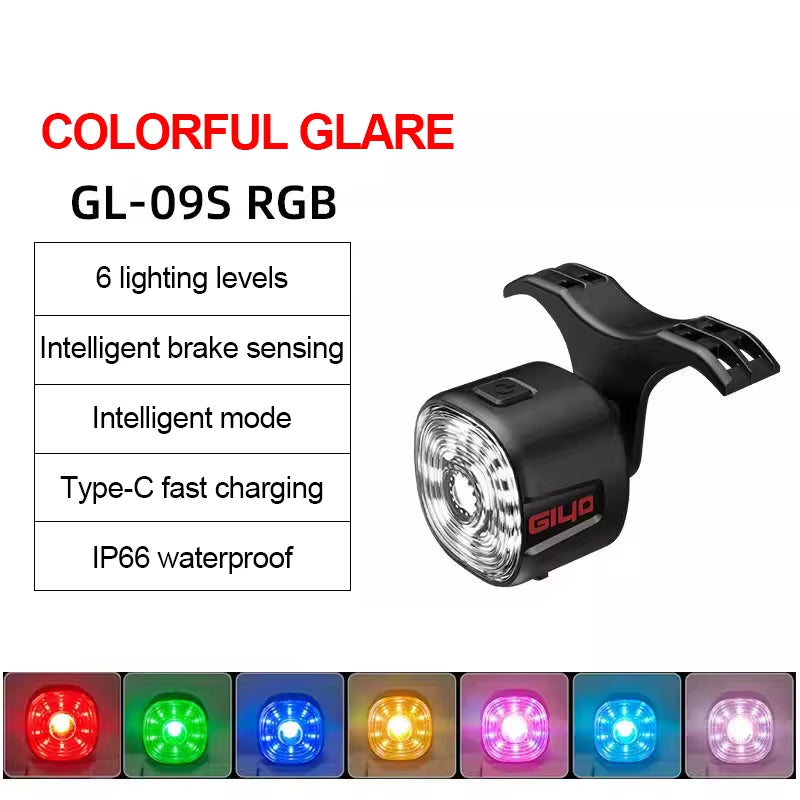 GIYO Bicycle Intelligent Induction Brake Tail Light, Bike Waterproof Warning Safety Light