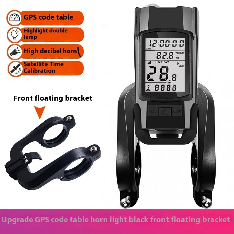 GPS Bike Computer Headlight Speedometer Horn Lamp,3 in 1 Multifunctional Bicycle Front Lamp Cycling Computer
