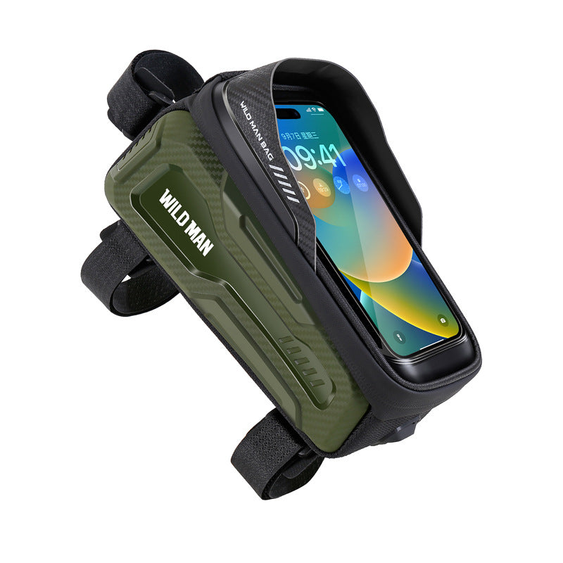 WILD MAN Bicycle Mobile Phone Touch Screen Hard Shell Front Beam Bag, Mountain Bike Front Saddle Bag Riding Equipment Bag