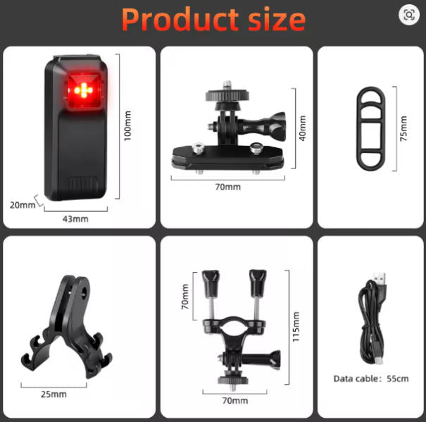 Bicycle Rearview Radar Cycling Radar Tail Light Brake Sensing Lamp